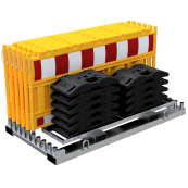 SET | with 10 panel fences | and 11 base plates | on storage and transport traverse | ohne Lampenadapter | with red/white foil, txpe RA1/A | type of barrier NOX yellow